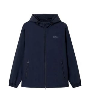 EA7 Blue Logo-Patch Hooded Jacket for men