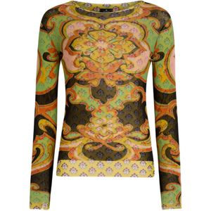 Etro Green Stretch Tulle Top With Placed Floral Print