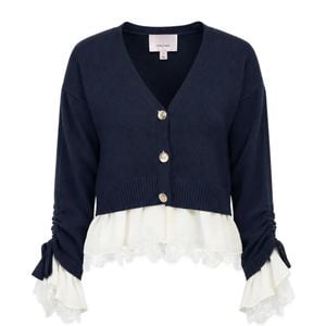 Cinq À Sept Blue Atley Lace-Trim Layered Cardigan