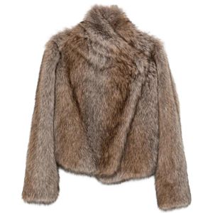 BB COUTURE Brown Faux-Fur Wide-Lapel Coat
