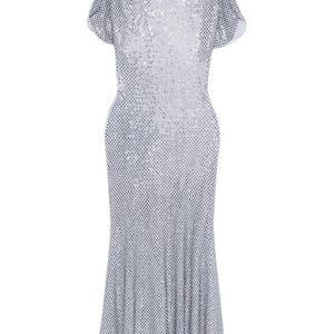Self-Portrait Grey Rhinestone-Embellished Midi Dress