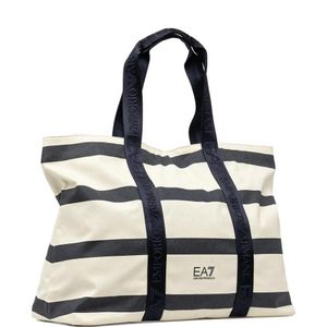 EA7 White Large Stripe Cotton Tote Bag