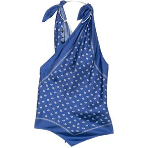 Christopher Esber Blue Bandana-Print Scarf-Tie Top