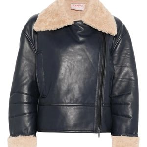 Iceberg Black Veste En Cuir À Col En Fourrure