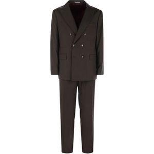 Brunello Cucinelli Black Virgin Wool Double Breasted Suit for men