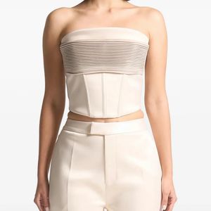 Manière De Voir White Cora Satin Pintuck Bandeau Corset Top