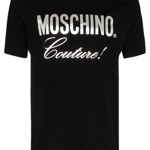 メンズ Moschino メタリック ロゴ Tシャツ ブラック