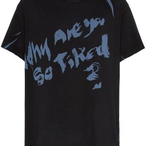 メンズ Yohji Yamamoto スローガン Tシャツ ブラック