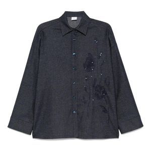Eleventy Blue Sequin-Embellished Wool-Blend Shirt
