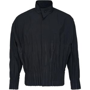 Issey Miyake Blue Waft Pleated High-Neck Jacket for men