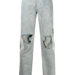 Mostly Heard Rarely Seen Grey Ripped Straight-Leg Jeans for men