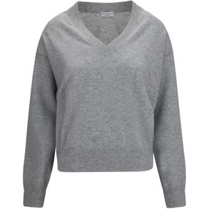 Brunello Cucinelli Grey V-Neck Cashmere Sweater