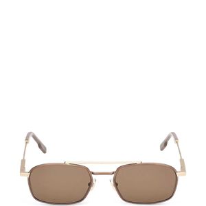 Zegna Natural Double-Bridge Rectangle-Frame Sunglasses