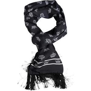Dolce & Gabbana Black Crown-Print Fringed Scarf for men