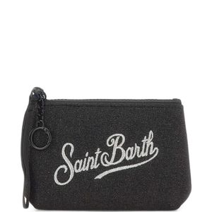 Mc2 Saint Barth Black Mini Aline Lurex Pouch With Logo Embroidery
