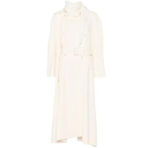 Carven White Manteau Ceinturé À Boutonnière Croisée