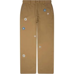 NAHMIAS Natural Floral-Embroidered Whipstitch-Detail Trousers for men