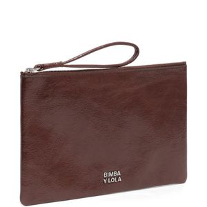 Bimba Y Lola Brown Wristlet Zip Cow Leather Wallet