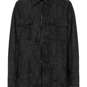 Just Cavalli Black Herringbone Zip-Front Jacket for men