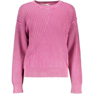 Desigual Pink Ribbed-Knit Panelled Sweater