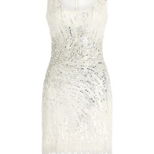 Jenny Packham White Noella Sequined Embellished Fringed Mini Dress