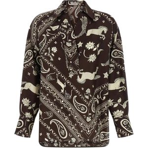 Alberto Biani Grey Printed V-Neck Blouse