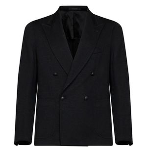 Tagliatore Black Double-Breasted Peak-Lapel Blazer for men