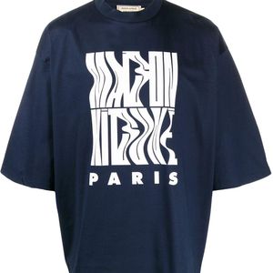メンズ Maison Kitsuné ネイビー Wavy ロゴ T シャツ ブルー