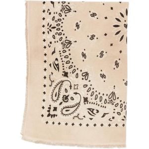Kujten Natural Hachiko Bico Paisley-Pattern Frayed Scarf