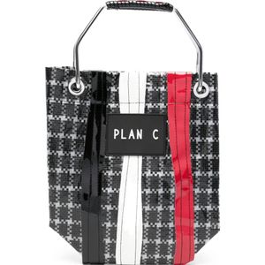 Plan C White Check-Print Metal-Handle Tote Bag