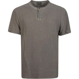 James Perse Grey Henley-Neck Short-Sleeve T-Shirt for men