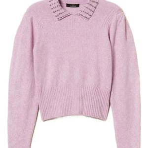 Twinset Pink Embellished Polo-Collar Sweater