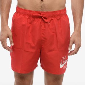 Nike Red Logo-Print Drawstring Swim Shorts for men