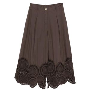 ViCOLO Brown Crochet-Trim Trousers