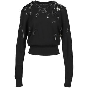 R13 Black Safety-Pin Embellished Crew-Neck Sweater