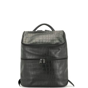 メンズ Longchamp クロコパターン レザーバックパック ブラック