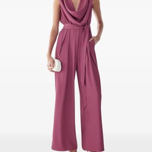 BWLDR Red Joanna Cowl-Neck Belted Jumpsuit
