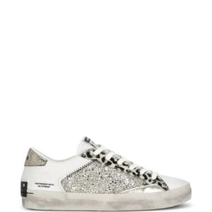 Crime London White Distressed Animal-Print Glitter Sneakers