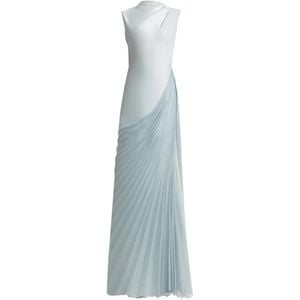 Gemy Maalouf Blue Pleat-Detail Maxi Dress