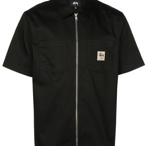 メンズ Stussy ジップアップ ワークシャツ ブラック