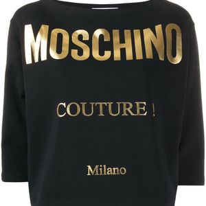 T-shirt crop à logo imprimé Moschino en coloris Noir