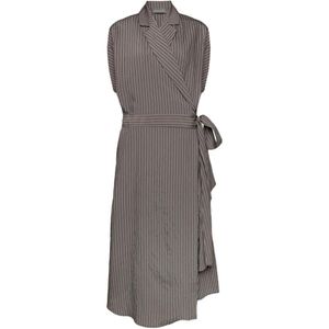 Elena Miro Grey Striped Wrap Dress