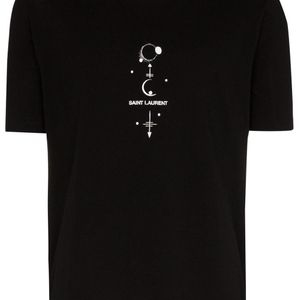 メンズ Saint Laurent Satanic ロゴ Tシャツ ブラック