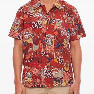 Kardo Red Patchwork Button-Closure Shirt for men