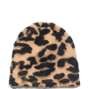 Stussy Black Leopard-Print Cashmere Beanie Hat