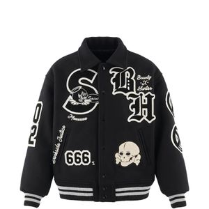 SAINT Mxxxxxx Black Patch-Detail Varsity Jacket for men