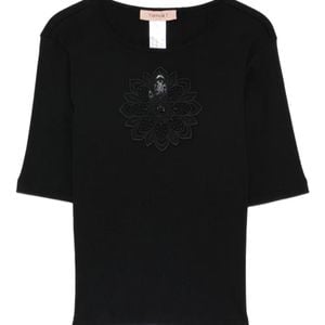 Twinset Black Floral-Appliqué T-Shirt