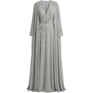 Saiid Kobeisy Grey Embroidered Cape V-Neck Dress