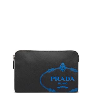 メンズ Prada ロゴ クラッチバッグ ブラック