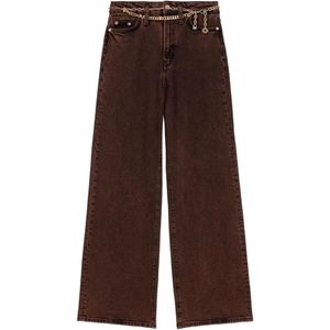 Maje Brown Chain-Link Belt Bootcut Jeans